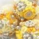 Brooch Bouquets, Bridesmaids, Maid of Honor, Wedding, Bridal, Jeweled, Yellow, Silver, Pewter, Gray, Pearls, Brooches, Crystals