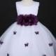 White with plum butterfly petal baby Infant easter party wedding flower girl dress 6M 12m 18m 2 4 6 8 10 F14WH