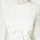 Vintage 70s Sheer Lace Long Wedding Dress M Cape Train High Collar Cream