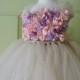 Flower girl dress, Champagne Dress, Champagne tutu dress, Lavender and Pink Flowers, flower top, hydrangea top, toddler tutu dress