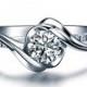Twisted Round Shape Diamond Engagement Ring 14k White Gold or Yellow Gold Art Deco Diamond Ring