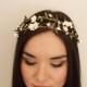 Ivory Cream Woodland Paper Rose Green Leaf Vine Flower Crown - Floral Headband, Floral Crown, Festival, Floral Wreath, Wedding, Bridal