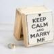 Wedding Ring Bearer Box Wedding Box Engagement Box Wedding Ring Box Pillow Alternative, Keep Calm and Marry Me Proposal Ring Box Ring Holder