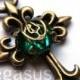 Gothic Filigree Gem Cross EMERALD Green Pendant (1 Pieces)(4.5cm)  Filigree wrapped bead on gothic cross pendant - steampunk jewelry