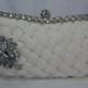 White Bridal Clutch - Crystal Wedding Handbag -  Brooch Wedding Clutch - White Braided Lattice Clutch Bag - Satin White Wedding Purse