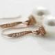 Bridal Pearl Earrings Rose Gold Bridesmaid Jewelry Cubic Zirconia Pearl Wedding Earrings Swarovski Pearl Drops Wedding Jewelry