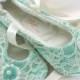 Ballet Flats, Wedding, Bridal, Shoes, Ballerina Slippers, Flower Girl, Ivory, Turquoise, Aqua Blue, Robins Egg, Lace, Crystals, Pearls