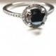 Genuine Black Diamond 7mm Round with White Diam Halo Engagement Wedding Set Ring 1+ cts 14k Gold Handmade size 6 6.5 7 7.5 8 Fine Jewelry