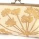 Clutch bag, silk luxury purse, bridal accessory, woodland wedding, bridesmaid gift, gift box, gold Queen Anne's Lace