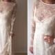 vintage 90s STUNNING SHEER sleeve open back SHEATH lace wedding dress