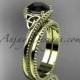 14kt yellow gold diamond celtic trinity knot wedding ring, engagement set with a Black Diamond center stone CT7322S