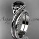 platinum diamond celtic trinity knot wedding ring, engagement set with a Black Diamond center stone CT7322S