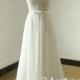 White A-line Round Neck Chiffon Lace Long Prom Dresses, Formal Dresses - 24prom