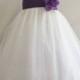 Flower Girl Dresses - IVORY with Purple Rose Petal Dress (FD0PT) - Wedding Easter Bridesmaid - For Baby Children Toddler Teen Girls