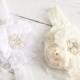 Cream ivory or white headband-chiffon satin pearl headband-wedding flower girl baptism headband-holiday christmas headband