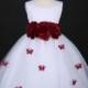 White with burgundy  butterfly petal baby Infant easter party wedding flower girl dress 6M 12m 18m 2 4 6 8 10 F14WH