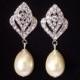 Bridal Earrings, Pearl Wedding earrings, Vintage style bridal jewelry, pearl clip on earrings, Ivory Pearl Drop Bridal Earrings