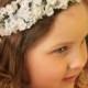 Babys Breath Crown. Floral headband. Flower Girl Headband. Bridal Headpiece. Wedding elastic headband. Newborn Photo Prop.