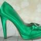 Emerald Green Wedding Shoes- Green Irish Wedding Platform Heels With Crystal - Choose From Over 100 Colors- Open Toe Platform Wedding Heels