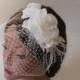 Bridal Birdcage Veil Flower Fascinator with Ostrich Feathers, Lace, Wedding Headpiece, Wedding Accessories