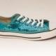 Sequin Sky Blue Canvas Converse Low Top Sneakers Shoes