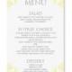 Wedding Menu Card Template - DOWNLOAD INSTANTLY - Edit Yourself - Nadine (Pale Yellow) 4 x 7 - Microsoft Word Format