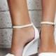 Ladies White Leather Wedge shoes. White Wedding Shoes, White Wedge Heels, Bridal Shoes, Party shoes: 'Sense of Wonder White'