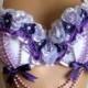 Rave Bra - Purple Lavender Flowers, White Bra, EDC Bra, Rave Clothes, Rave Pixie, Dance Wear, Burning Man, Pastel Goth, Burlesque Bra
