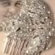 Art Deco / Nouveau Bridal Hair Comb, 1920s 1930s Leaf Dress Clip Comb, Vintage Pave Rhinestone Silver Head Piece, Rustic Woodland Wedding