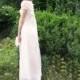 vintage 70s wedding dress gown train empire pink white flower power retro style train garland and bag bridal dress
