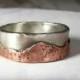 Mountain range silver and copper wedding band, Mens Ring, unisex jewelry, custom made rustic sterling ring