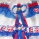 SALE CHICAGO CUBS Inspired Wedding Garter Set with Marabou Pouf