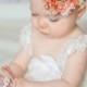 Springtime Coral Chiffon Puff Headband - Fabric Flower - Newborn Baby Hairbow - Little Girls Easter Hair Bow - Spring or Summer Photo Prop