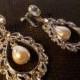 50% Off Summer Clearance 2.5" Long Victorian Bride Clip-On Drop Earrings - Swarovski Crystal and Pearl Bridal Jewelry - Art Deco Theme Weddi