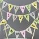 Personalized Wedding Cake Topper, Vintage Inspired Custom Anniversary Cake Bunting Banner, Pastel Engagement Cake Centerpiece, Pink Yellow