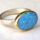Engagement Ring ,Cocktail, Handmade statement ring - Blue opal Gemstone silver ring  - Recycled gold ring - Made to order