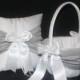 Grey Accent 2 Piece Set Ivory or White Wedding Ring Bearer Pillow Flower Girl Basket