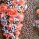 New Artificial Rustic Coral Reef Wedding Bouquet, Cascading 21" in length. Baby's Breath And Coral Bridal Bouquet