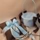 Custom Colors Flower Girl Basket and Romantic Satin Ring Bearer Pillow Combo...You Choose The Colors...shown in chocolate brown/light blue