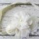 Cream Flower Ivory FOE Elastic Headband Newborn Prop Baptism Wedding Headband