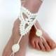 Crochet Barefoot Sandals. Ivory or 27 colors. Woman's Crochet Foot Jewelry. Long Ties. Bridal Accessory. Beach Wedding. Beachwear. Set of 2
