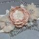 Wedding Hair Comb Blush Beige and Ivory Embellished Flowers with Vintage Lace Rhinestones & Pearls