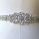 Elegant beaded crystal bridal ribbon sash. Rhinestone applique wedding belt. 17 3/4 inches. JEWEL CRYSTAL II