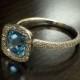 14K White Gold Blue Topaz Halo Diamond Engagement Ring - 14K Gold Blue Topaz Diamond Wedding Ring - 14K Blue Topaz Ring - Halo Diamond Ring