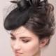 Black cocktail hat with feathers and birdcage veil, bridal hat, bridal headpiece, elegant hair accessory