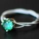 Guitar String Engagement or Purity Ring, May Birthstone,Triple Wrapped, 6mm  Green Cubic Zirconium with Sterling Silver Setting