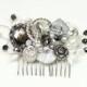 Charcoal & Silver Bridal comb, Wedding Hairpiece, Gray Hair Clip, Charcoal Pearl Hairpiece, Vintage Pearl Hair Accessory-Hair accessories
