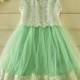 Mint Green Tulle Lace Girl Dress - flower girl wedding dress, wedding tulle dress, lace flower girl dress, baby girl dress, birthday dress
