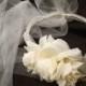 Ivory bridal head piece - hair wreath with tulle - ivory bridal hair wreath - flower girl hair wreath -