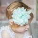 Mint Flower Puff Headband - Newborn Baby Hairbow - Little Girls Hair Bow - Spring Summer Easter Accessories - Simple Casual Hair Piece